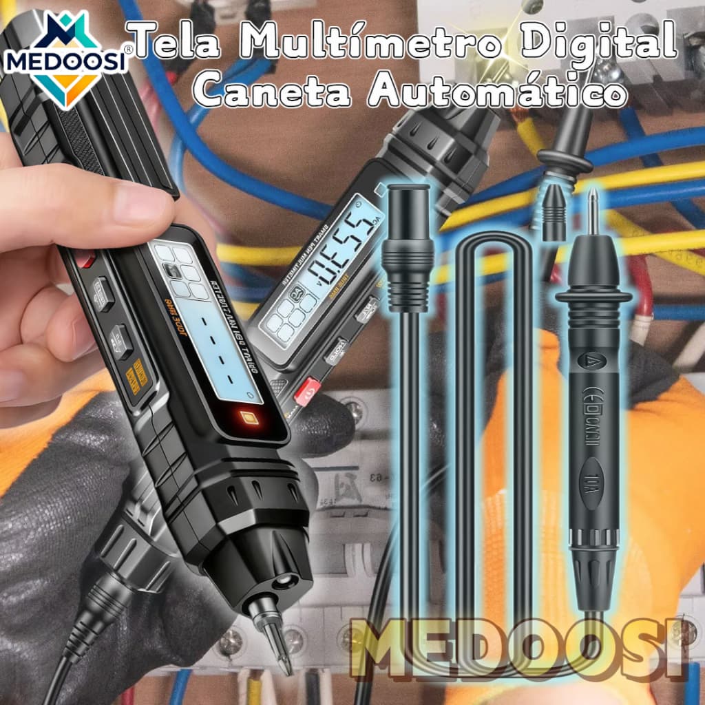 Tela Multímetro Digital Caneta Automático -4000 Contagens True RMS | Medição Elétrica AC/DC, Resistência e Capacitância