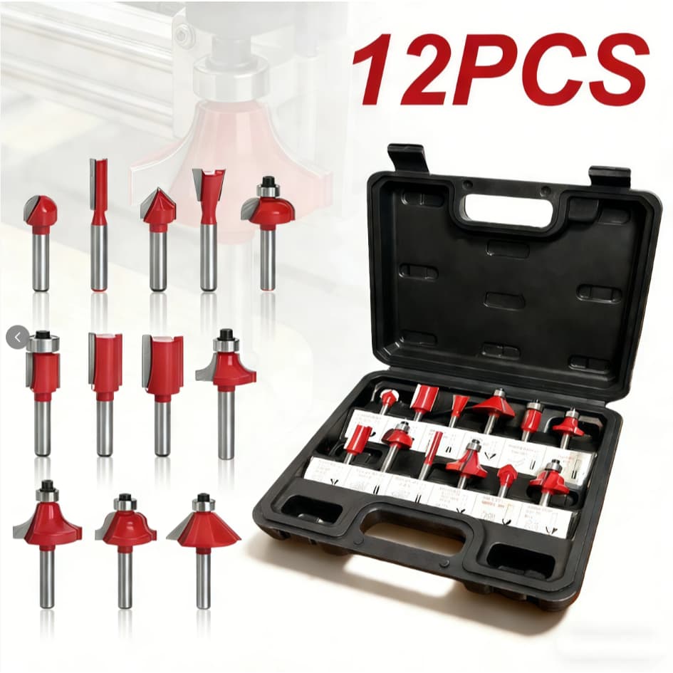 Jogo de Fresas Para Tupia Madeira Kit Completo Profissional 12 Peças Com Estojo