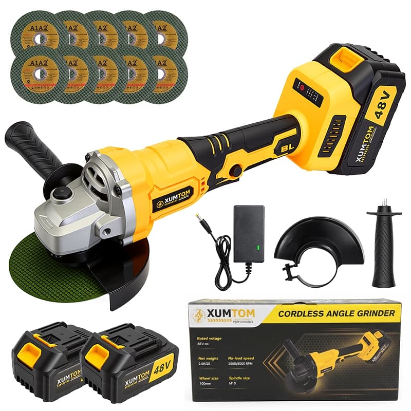 Esmerilhadeira Lixadeira Angular Eletrica Brushless 4.1/2 10500rpm COM 2 Bateria 48V De Litio 10 Láminas De Serra