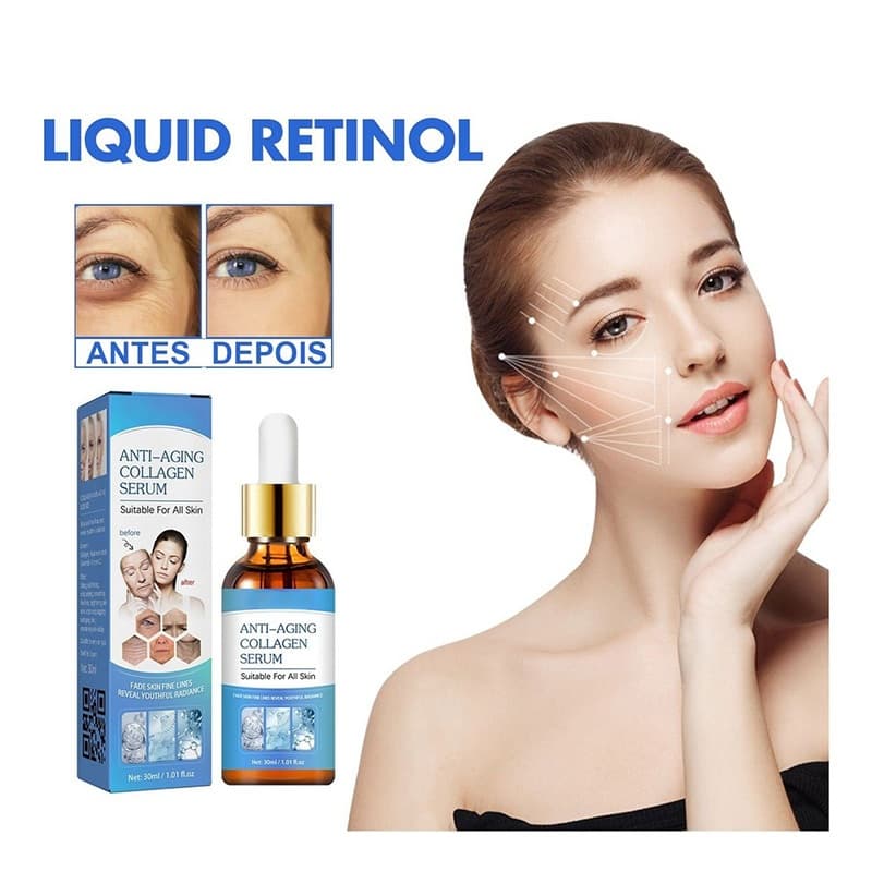 Sérum Anti-Idade Facial 30ml - Ácido Hialurônico + Colágeno Reduz Rugas Linhas de Expressão Firmeza