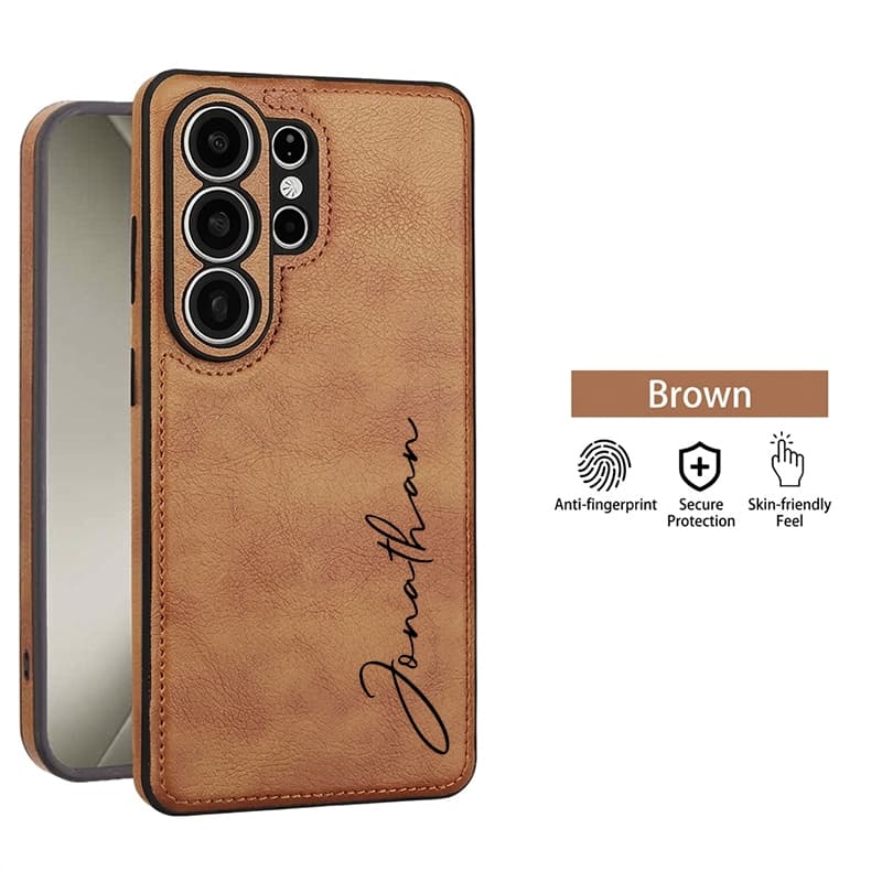Nova Capa De Telefone Texturizada Em Couro Com Texto Personalizado Para Samsung Galaxy S26 Ultra , S25 E S24 .