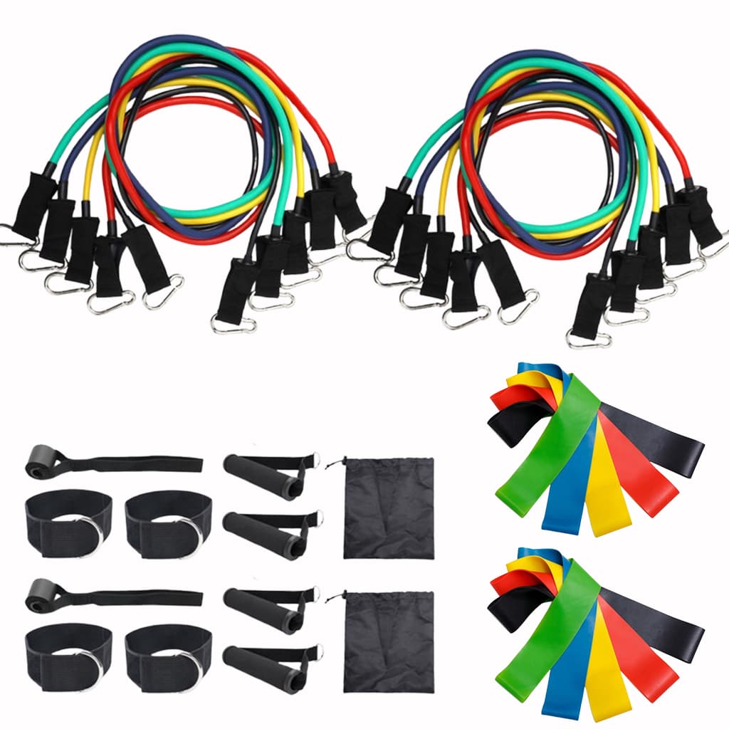 Kit 16 Faixas Elásticas de Resistência com Corda de Treino Fitness Yoga Pilates Musculação