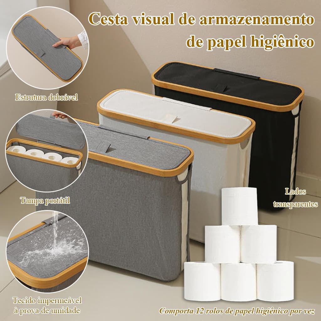 Cesta De Papel Higiênico Multiuso, Cesta De Armazenamento De Bambu Com Tampa, Para Armário De Banheiro/Sala De Estar