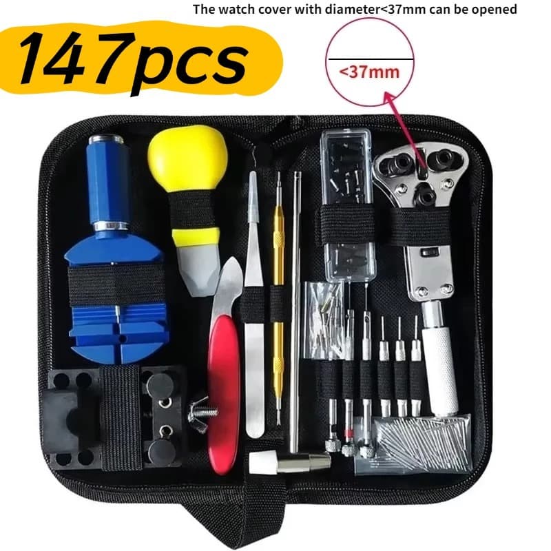 Kit 147 Pcs Ferramentas de Relojoeiro Completo para Conserto e Manutenção de Relógios com Estojo