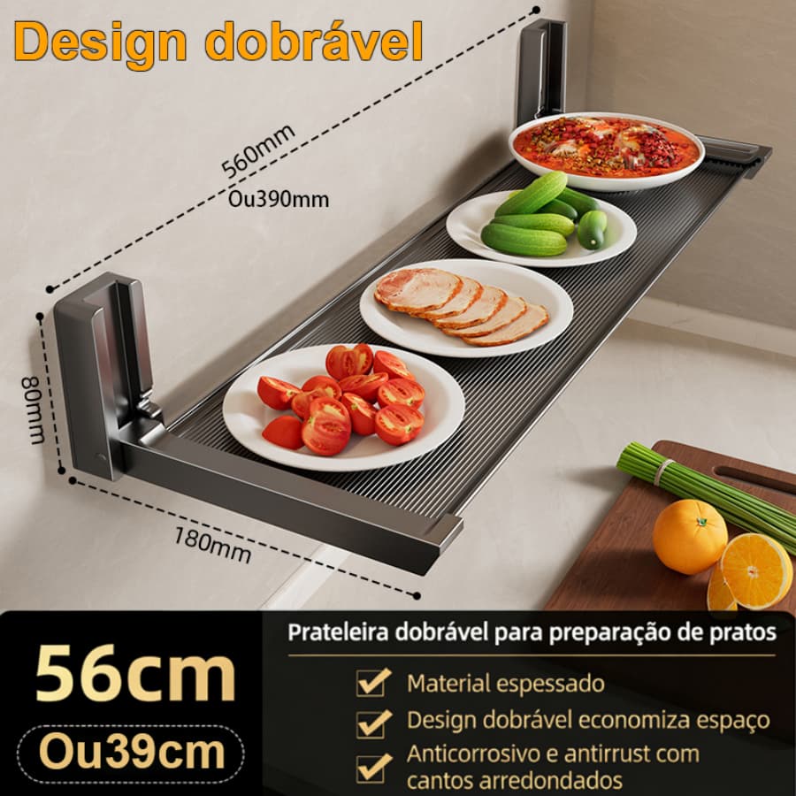 Suporte de parede dobrável de alumínio, multifuncional para cozinha, sem furação e durável