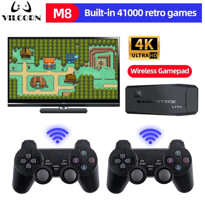 Retro Game Stick Arcade Console De Videogame 4K HD Para Mame GB FBA PS1 9 Emulador Com Joystick Duplo 40000 + Jogos Máqu