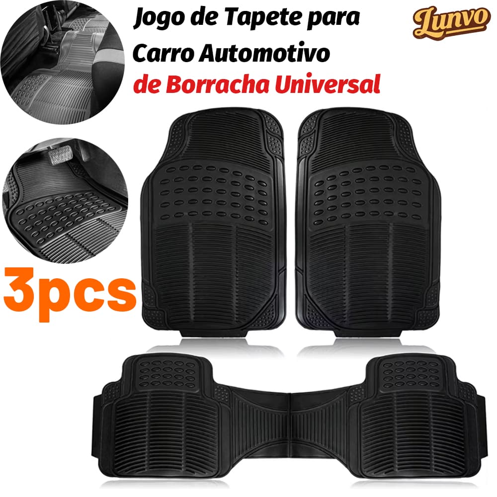 TAPETE AUTOMOTIVO UNIVERSAL 3 PÇS BORRACHA RESISTENTE ANTIDERRAPANTE JOGO DE TAPETE CARPETE CARRO LUXO FORTE