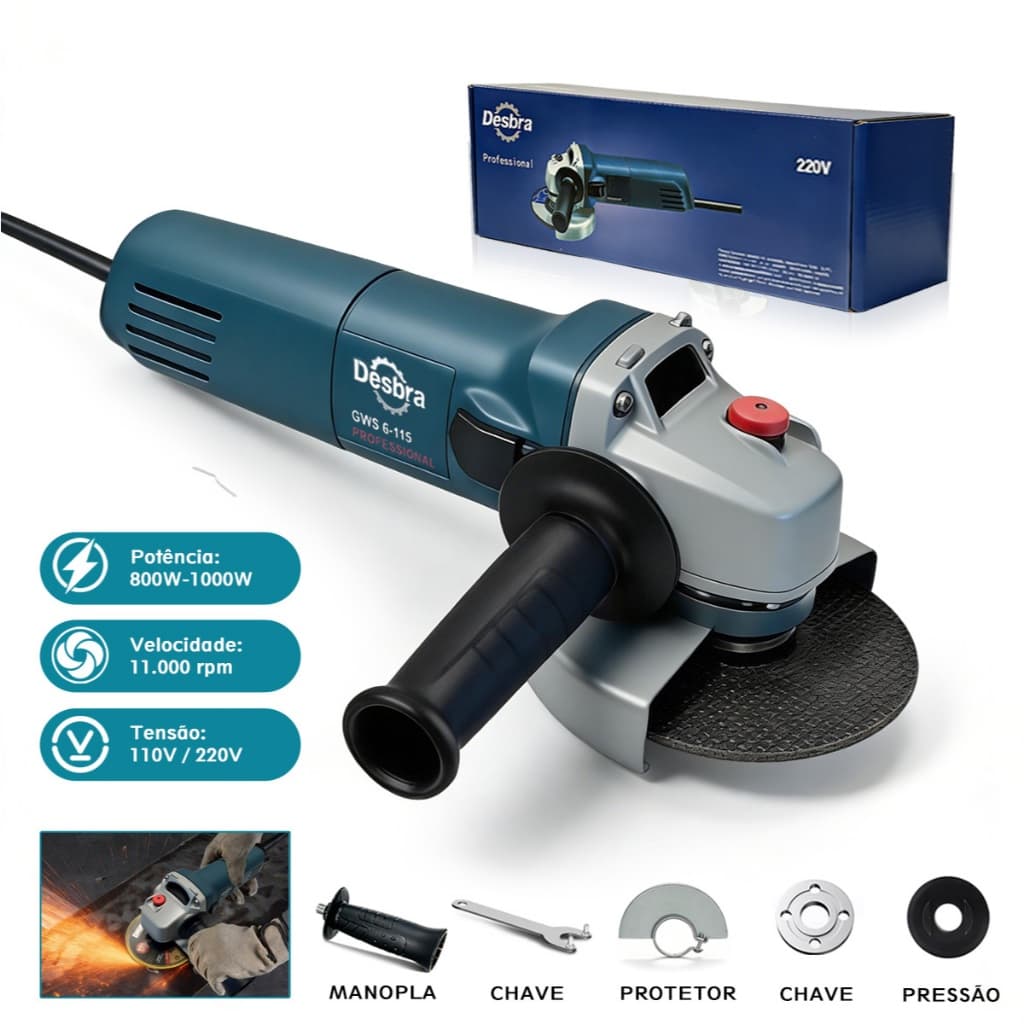 Esmerilhadeira Angular Bivolt 110/220V 11000RPM Kit Multifunção de Alta Performance para Corte Lixagem e Polimento