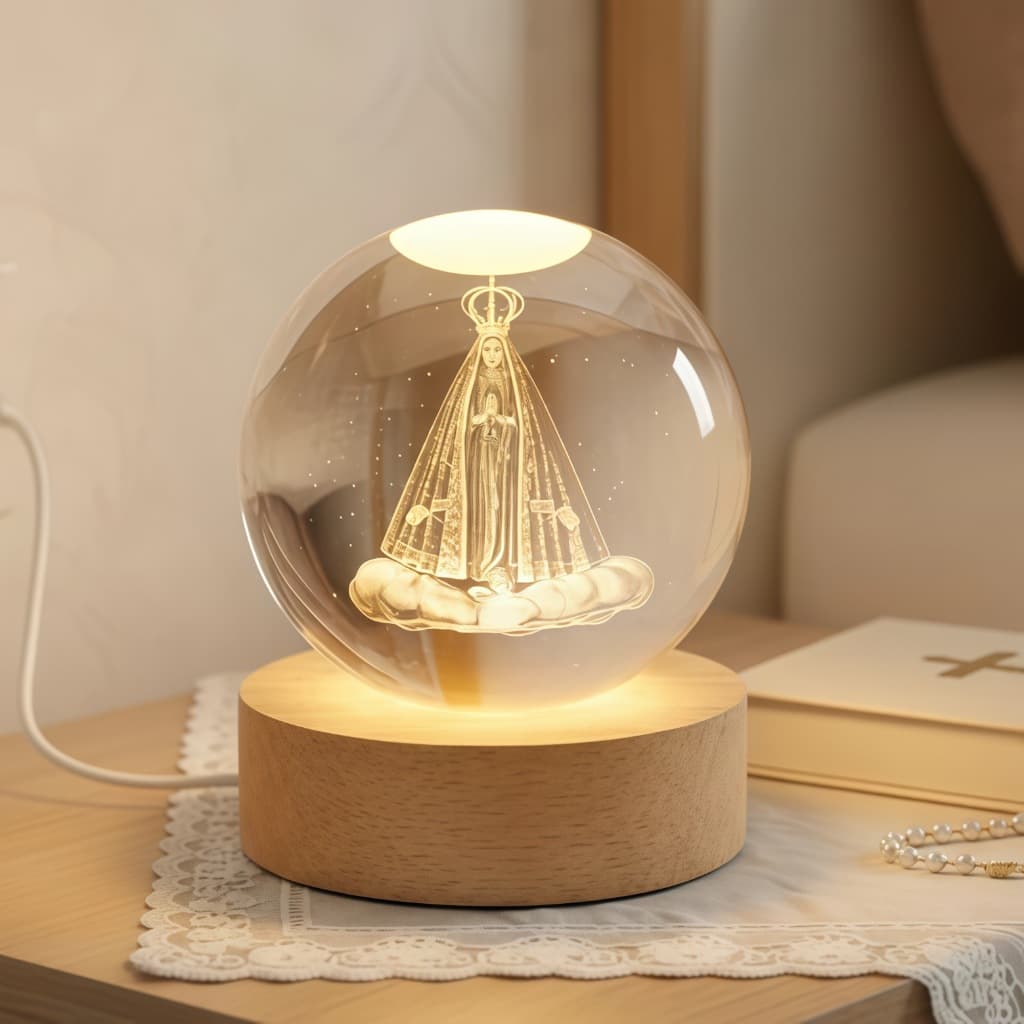 Luminária Cristal de mesa Nossa Senhora Aparecida Padroeira do Brasil Fé LED Presente Natal Bola Vida