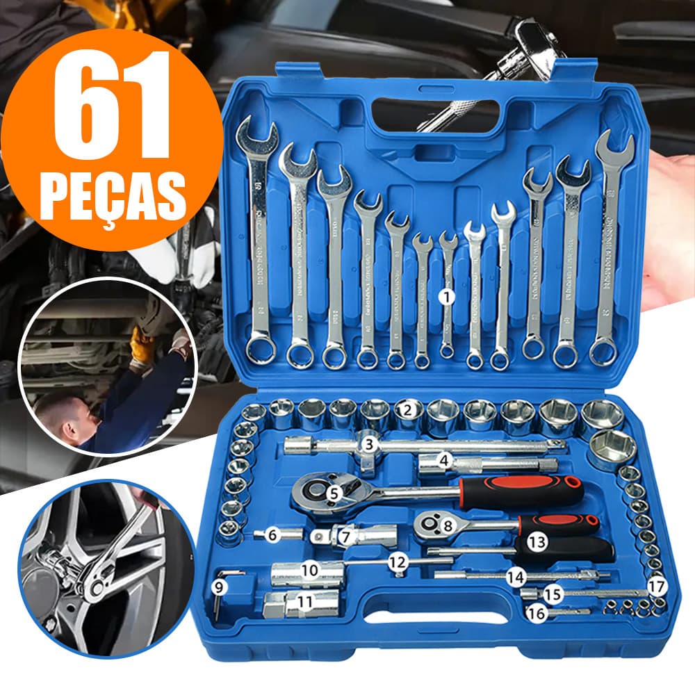 Kit Ferramenta Jogo Soquete Chave Combinada Catraca 37/61 Pcs