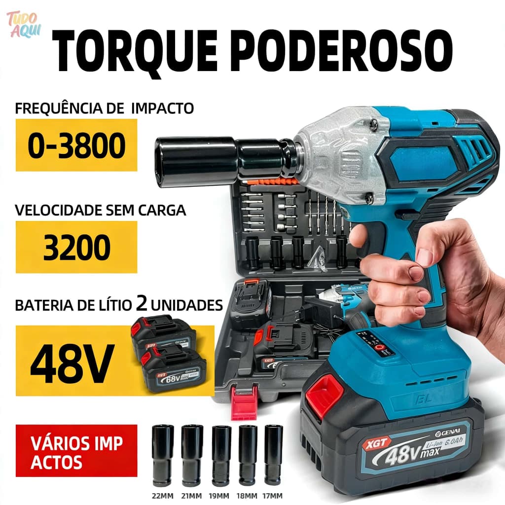 Chave De Impacto Parafusadeira Furadeira 02 Baterias 48v TUDO