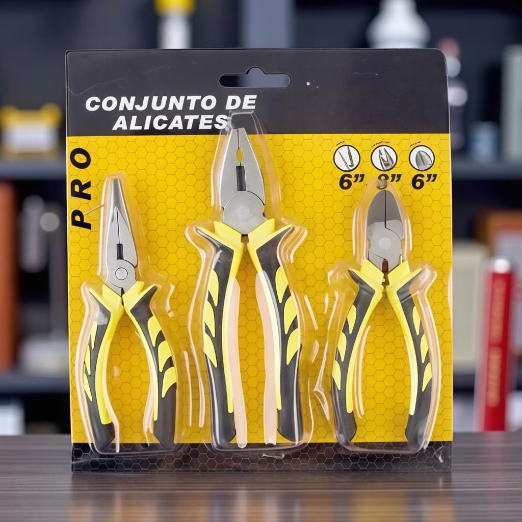 Kit Jogo Alicates Universal Corte E Bico Profissional 3 Peças Completo Ferramentas Utilidades
