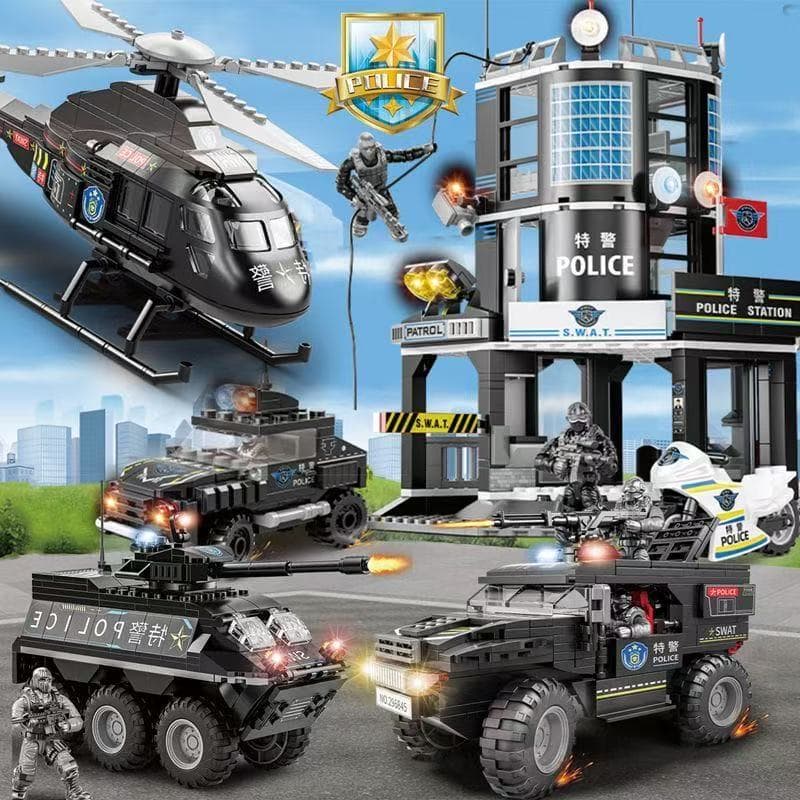 1300 peças de blocos de montar LEGO Série Militar SWAT Veículo Blindado Brinquedo Educativo para Meninos