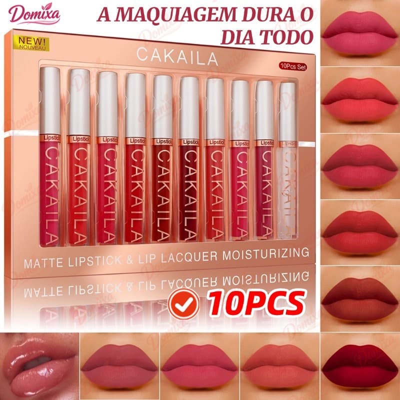 Conjunto de 10 batons líquidos matte, longa duração de 24 horas, à prova d'água, não transfere e é à prova de copos-DO