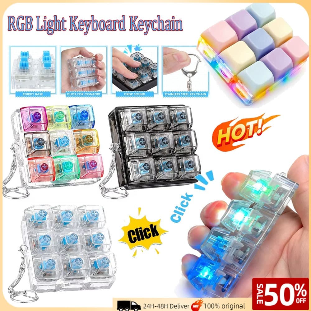 Chaveiro De Teclado Mecânico RGB De 9 Teclas-Brinquedo Clicky Fidget Com Luzes LED , Dispositivo De Alívio De Estresse P