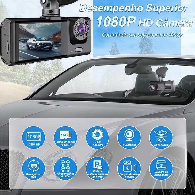Câmera Traço Para Carro 1080P HD câmera automotivo frontal e traseira