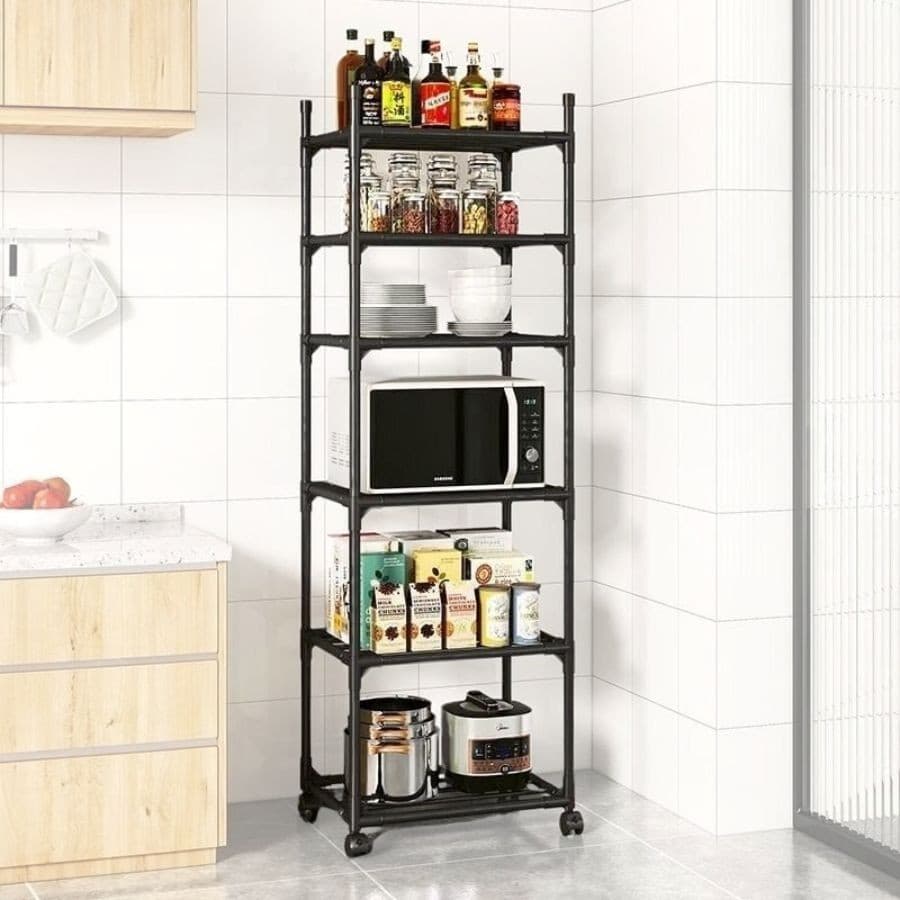 Estante 6 Prateleiras Cozinha de Aço Multiuso Economiza Espaço Panelas Casa Sala Quarto Organizador