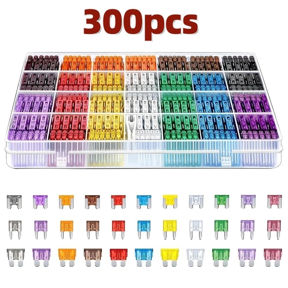 300 Pcs Conjunto Sortido Perfil De Tamanho Médio Lâmina Fusível Carro Auto Caminhão 2-40A Com Caixa Clipe，DAM