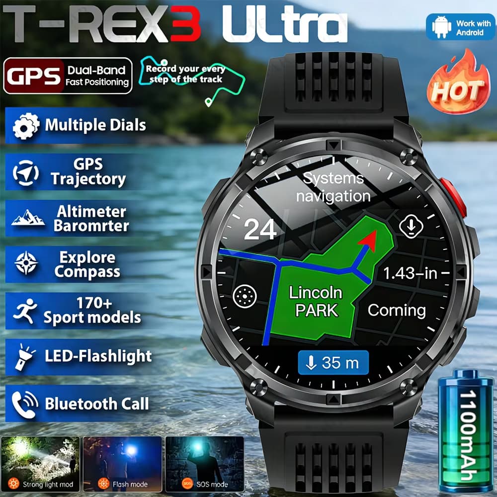 Para T-Rex3 Ultra 1100mAh Bateria Super Capacidade Homens Adultos Smart Watch BT Call Relógios Esportivos Impermeáveis