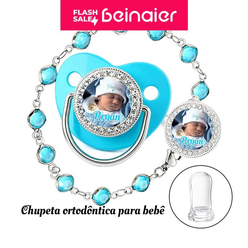 Chupeta ortodôntica para bebê, personalizada com o Foto do bebê, chupeta de silicone BPA Free