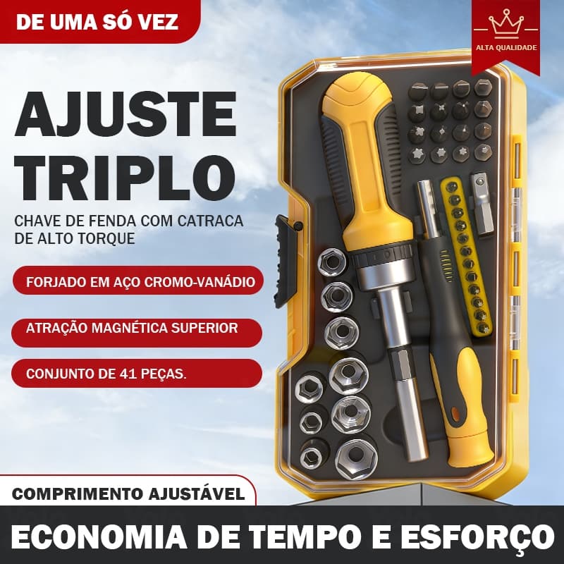 Kit Ferramentas Chave Catraca 41 Peças Completo Soquetes Bits Reparos Gerais