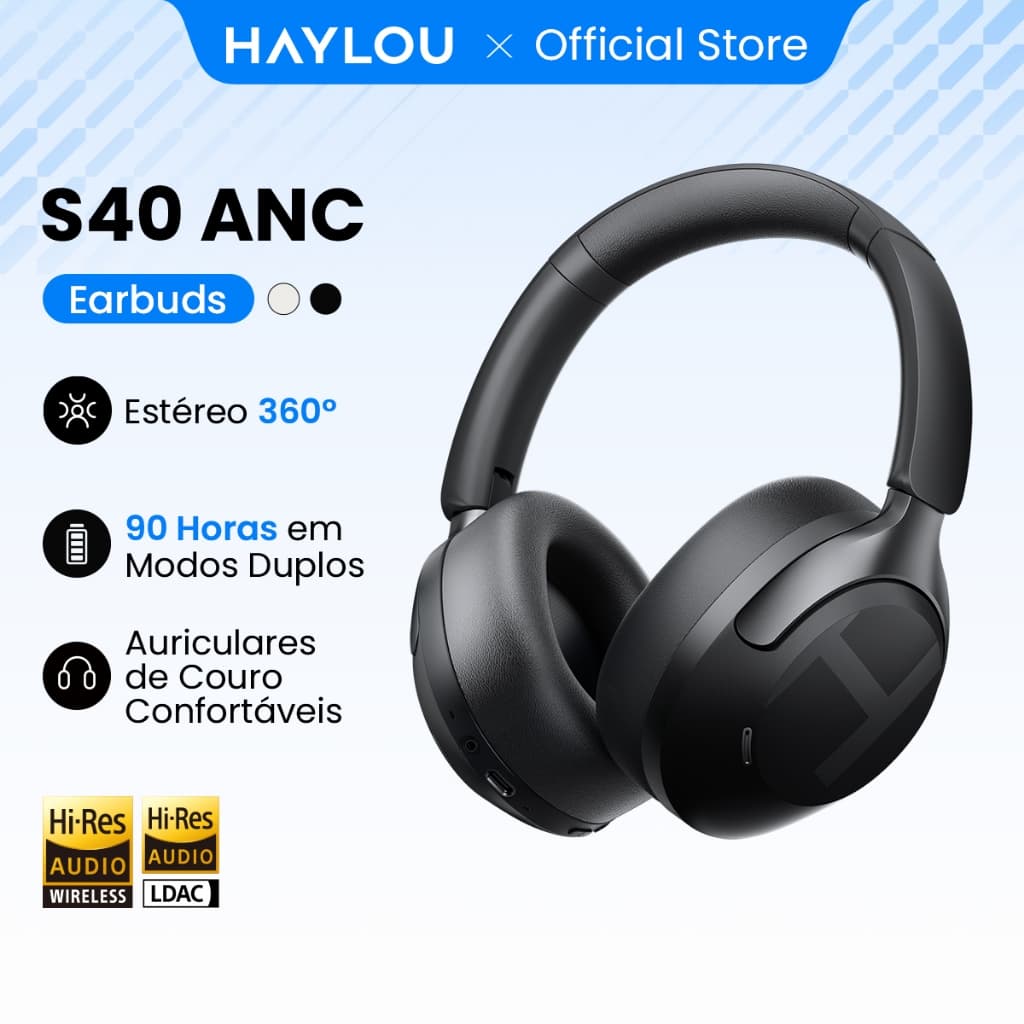 Haylou S40 ANC -50db Fone De Ouvido Sem Fio Cancelamento De Ruído Hi-Res 3D Áudio Espacial Com LDAC Bluetooth6.0