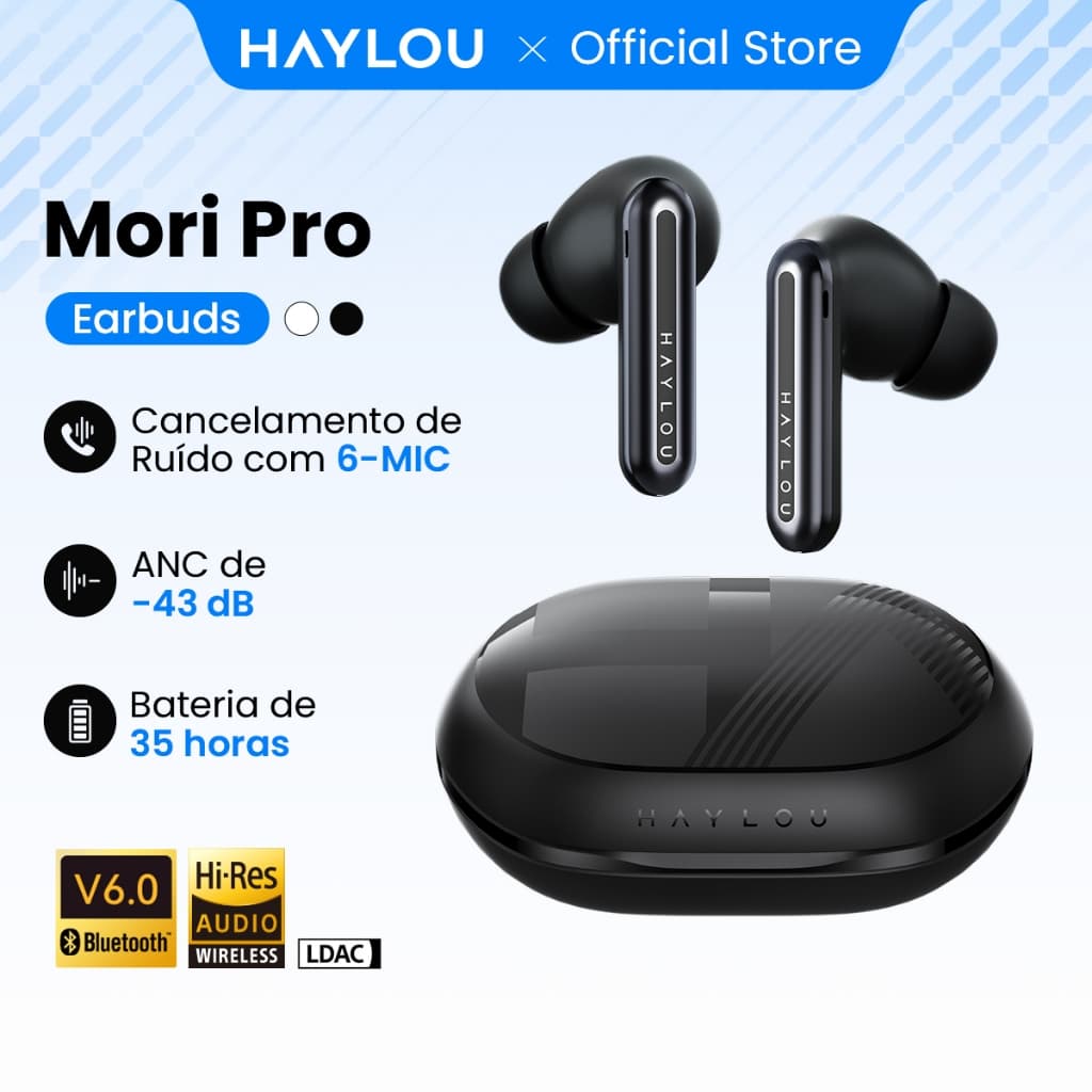 Haylou Mori Pro Fone Bluetooth Sem Fio | ANC 43dB + 6 Microfones HD Call | IPX4 Fone De Ouvido