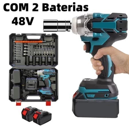 Kit Completo Chave de Impacto 48V – 320Nm – 2 Baterias + Maleta + Soquetes!