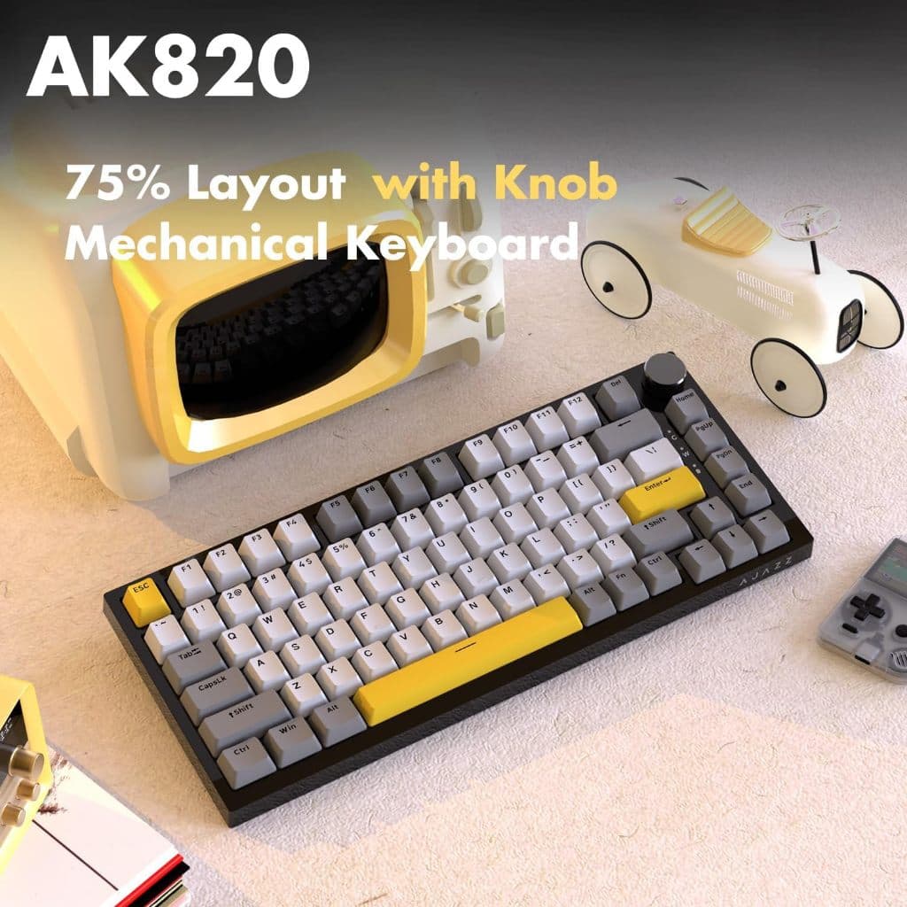 Teclado Mecânico AJAZZ AK820 Com Fio 75 % , Para Jogos Montado Em Junta Hot-Swappable 81 Teclas Layout Branco-Cinza , Bo