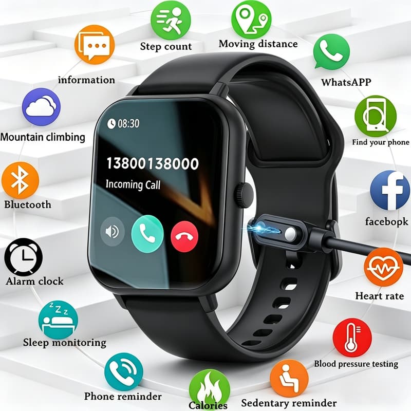 LIGE Relogio Inteligente BT Chamada De Pressão Arterial Full Touch Fitness Tracker Vida À Prova D'água