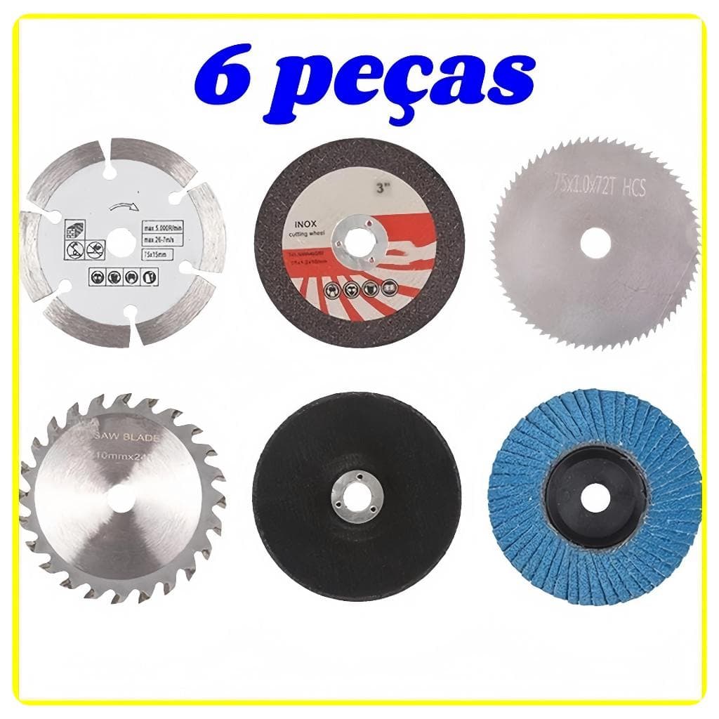 6 Discos Corte 75mm com Furo 10mm para Esmerilhadeira Angular - Serra Circular Metal e Rebolo Plano