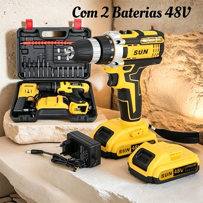 Parafusadeira Furadeira com 2 /1Baterias de 48V Maleta e Acessórios Completo Profissional