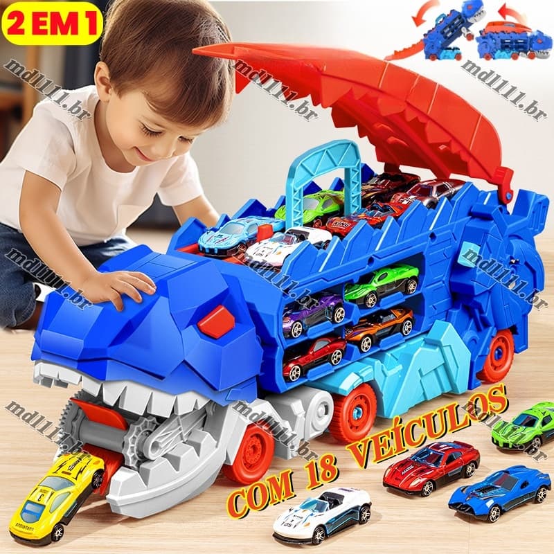 Kit Infantis Grande Brinquedo Carrinho De Dinossauro Carros De Monster Truck Transformes Pista De Com 18 VeíCulos