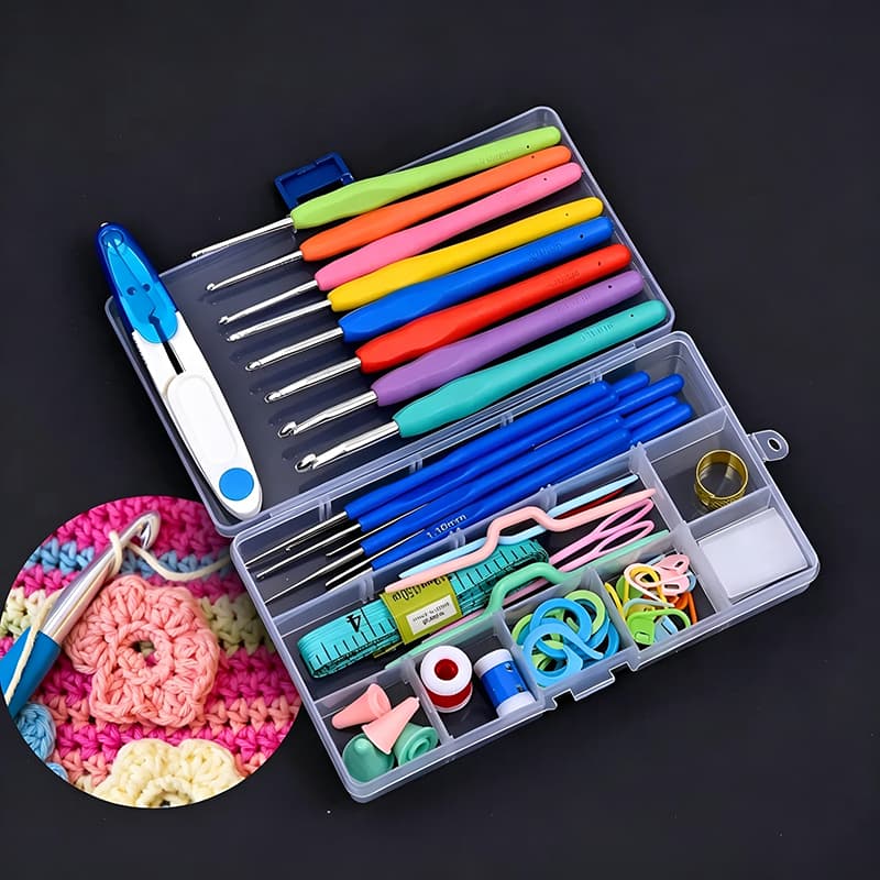 Kit Crochê Completo Peças Para Amigurumi Agulhas Tesoura Acessórios Ferramenta