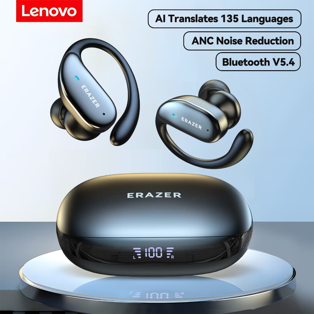 Fone Original Lenovo ERAZER XT80 Bluetooth 5.3 Fone De Ouvido Sem Fio Esportivo Com Gancho Microfone HiFi