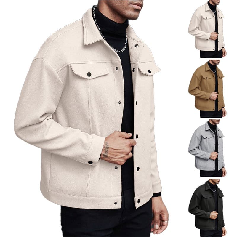 Jaqueta Masculina De Lã Outono Inverno Casual Negócios Casaco Curto Tendência