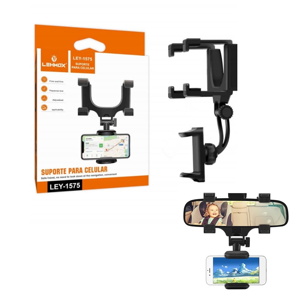 Suporte para Celular no Retrovisor do Carro  Extensível com Giro 360°, Fácil Instalação para Todos os Celulares