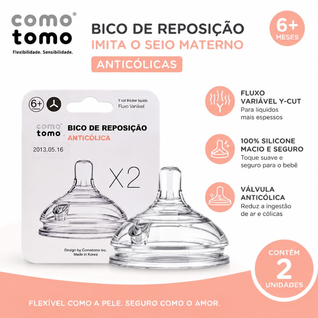 Comotomo Tetina Bico de Reposição 2 Unidades Anti-Cólicas Imita Seio Materno