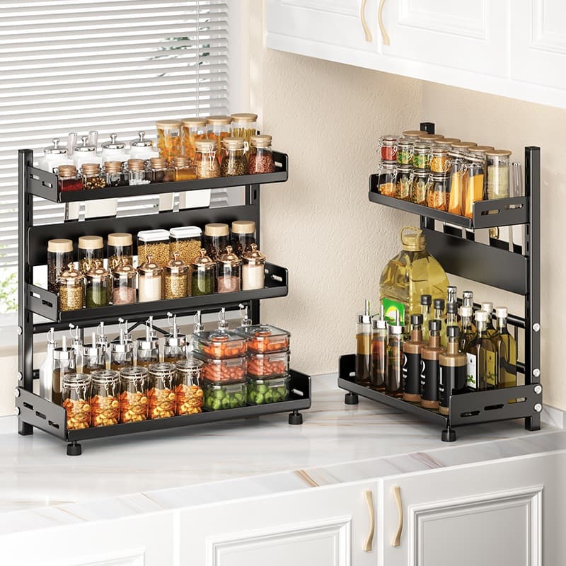 Estante 3 Camadas Preto 50cm com Prateleiras Ajustáveis – Organizador Multiuso para Cozinha
