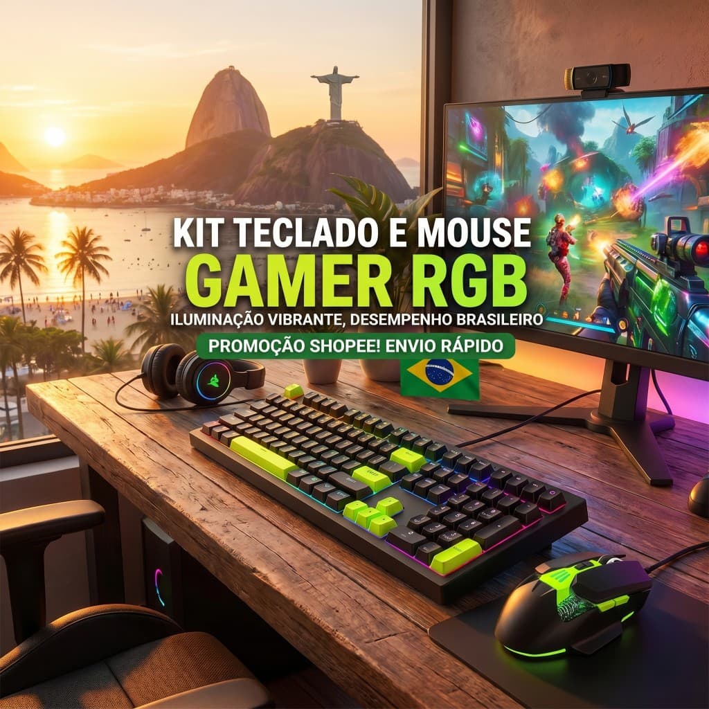 Teclado Membrana Silencioso Combo Mouse RGB Retroiluminado, Kit Ergonômico Escritório Gamer para PC Notebook Iniciante