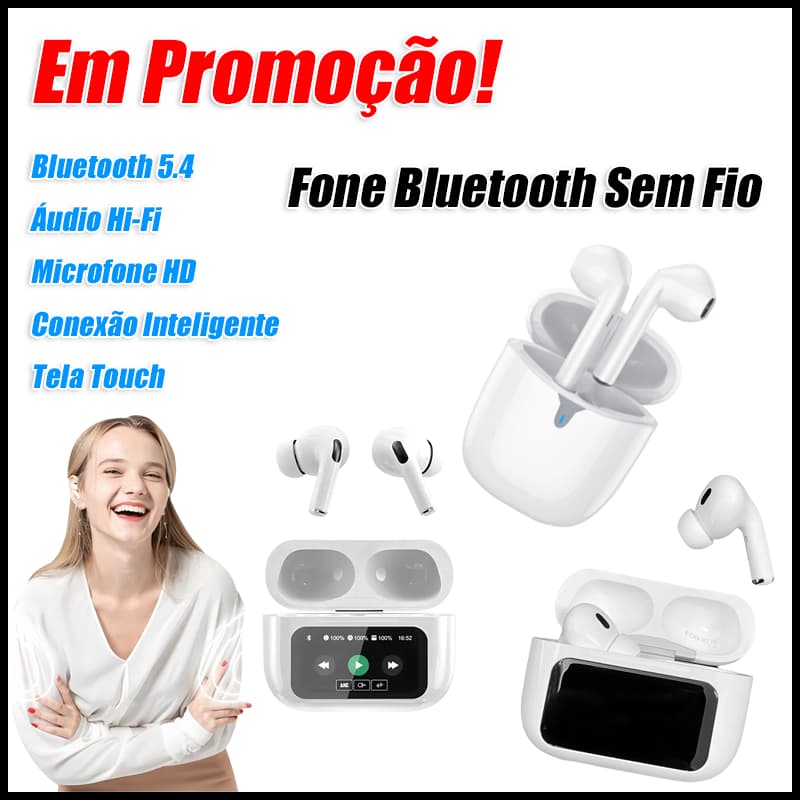 Touch Screen ANC Fones De Ouvido Sem Fio TWS Ruído Cancelando O Fone Bluetooth 5.4