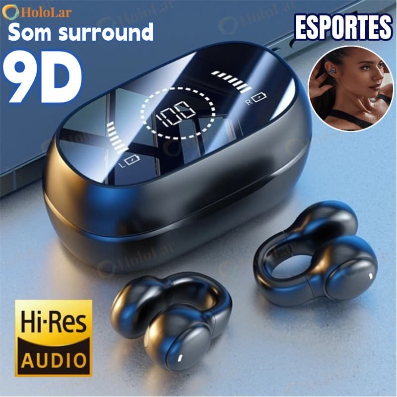Fones de ouvido estéreo Bluetooth sem fio com baixo esportivo na orelha impermeável construído no microfone HL