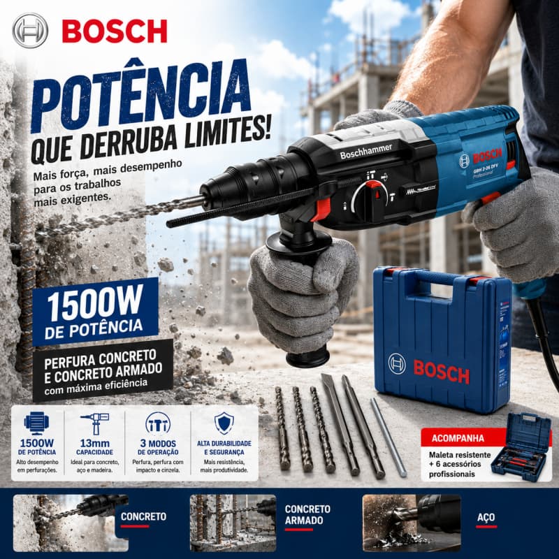Bosch Furadeira De Impacto Martelete Rotativo Rompedor 1500W furadeira parafusadeira elétrica símile
