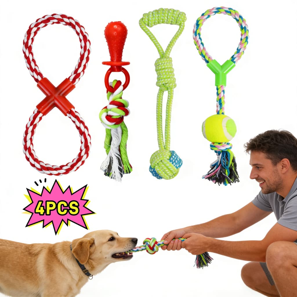 4 Brinquedo Pet Corda Resistente Interativo Cachorro Forte