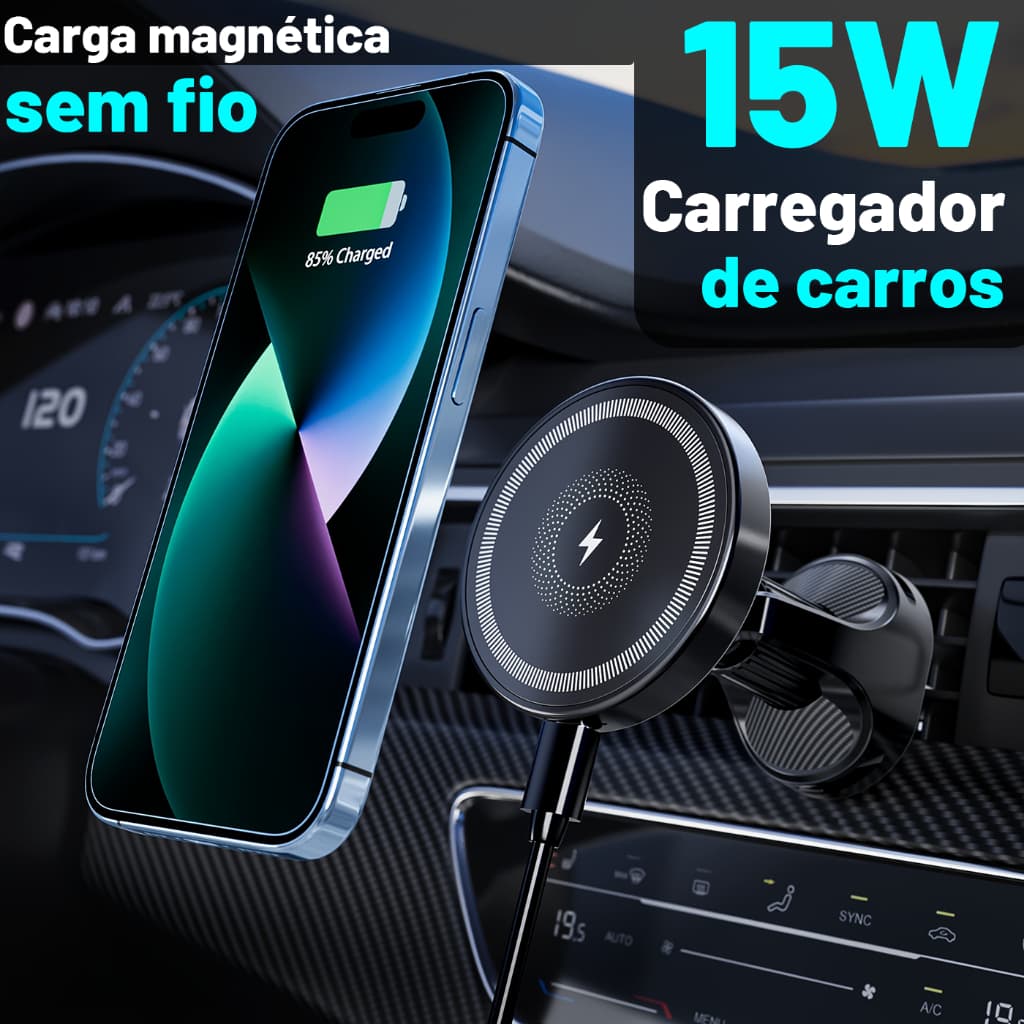 Suporte de telefone recarregável 2 em 1 para carro - Ajuste de rotação de 360°