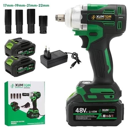 Chave de lmpacto 48V Elétrica Sem Fio 450NM Parafusadeira Furadeira Com 48V 02 Bateria Motor Brushless Função 3 em 1