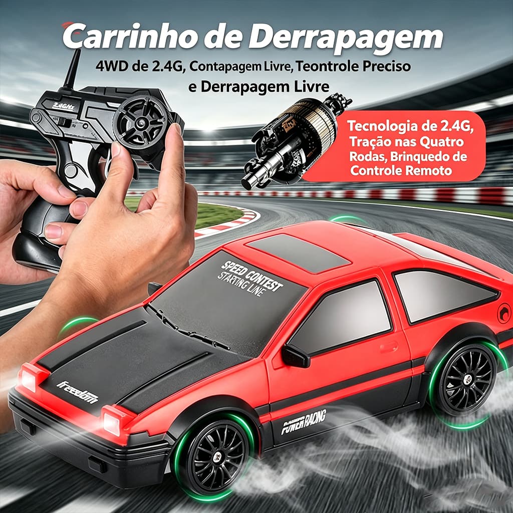 Carrinho Drift 1:24 de Alta Velocidade com Pneus Antiderrapantes, Carro de Controle Remoto Esportivo
