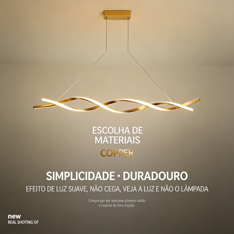 Luminária suspensa LED moderna em espiral dupla para decoração de sala de estar e quarto 3 Cores(110V-220V)