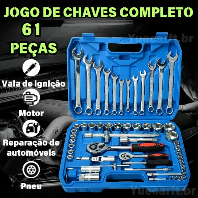 Kit 61 Peças de Ferramentas para Mecânica Automotiva com Jogo Soquete Chave Combinada Catraca