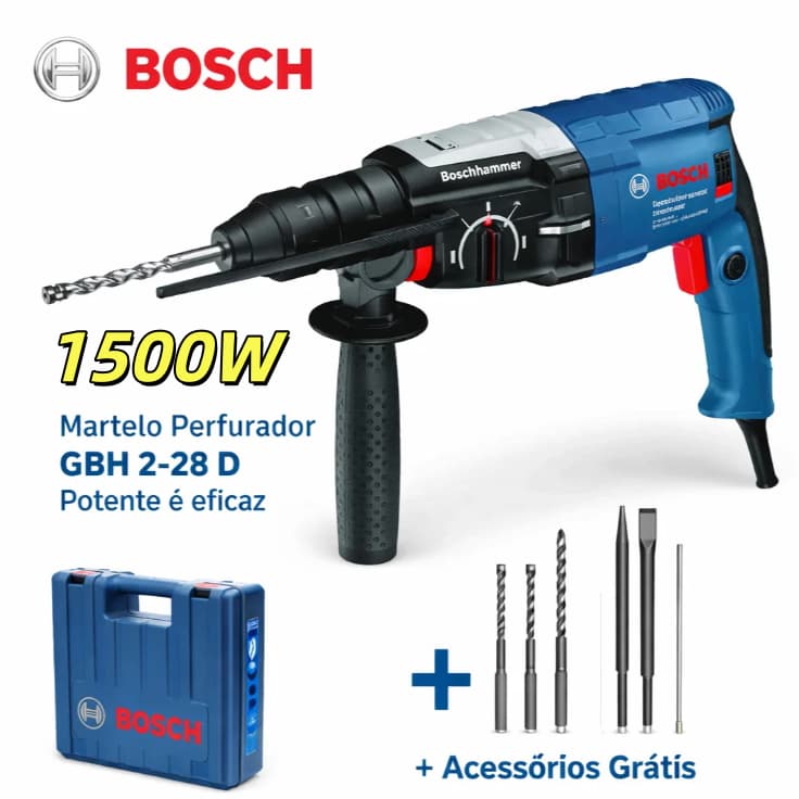 Furadeira Parafusadeira Bosch 220V GBH 2-28D Furadeira De Impacto Martelete Rotativo Rompedor 1500W